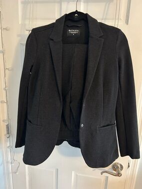 Athleta Suit Jacket and Straight Leg Pants with Ankle Zips - Charcoal Gray